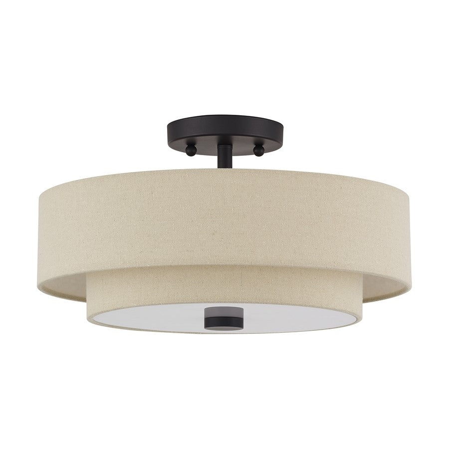 Livex Bellingham 3Lt Large Semi-Flush, Bronze/Parchment Hardback