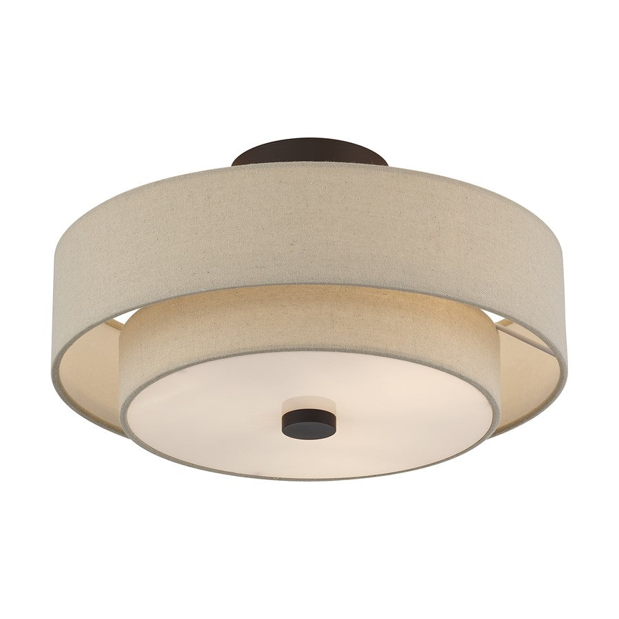 Livex Bellingham 3Lt Large Semi-Flush, Bronze/Parchment Hardback
