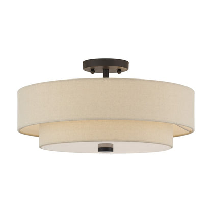 Livex Bellingham 4Lt Large Semi-Flush, Bronze/Parchment Hardback - 58855-07