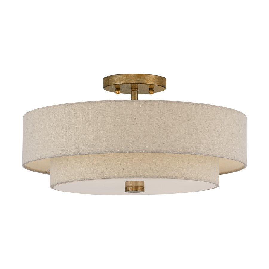 Livex Bellingham 4Lt 18" Semi-Flush, Gold/Parchment Hardback/White - 58855-48