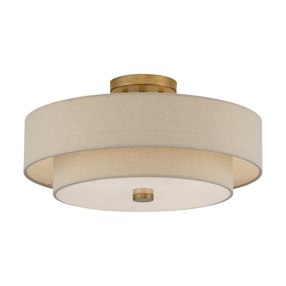 Livex Bellingham 4Lt 18" Semi-Flush, Gold/Parchment Hardback/White