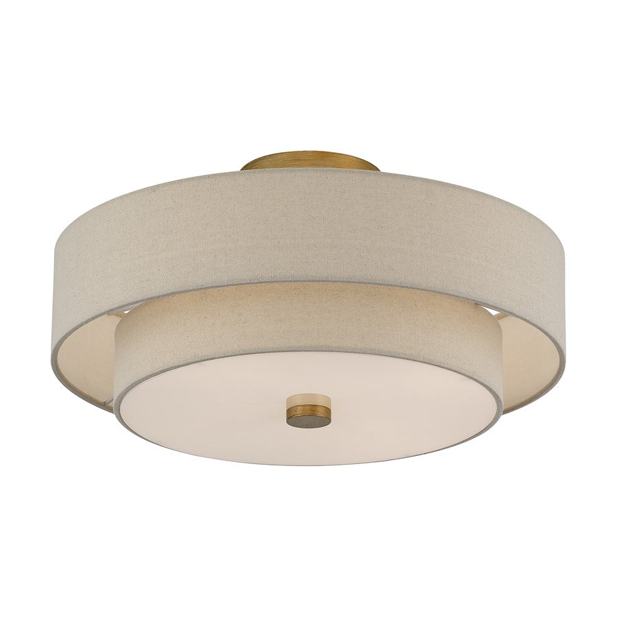 Livex Bellingham 4Lt 18" Semi-Flush, Gold/Parchment Hardback/White