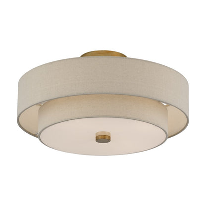 Livex Bellingham 4Lt 18" Semi-Flush, Gold/Parchment Hardback/White
