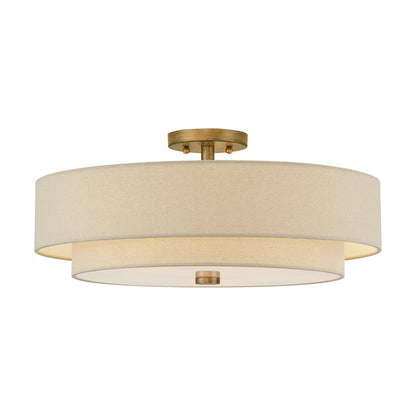 Livex Bellingham 5Lt 22" Semi-Flush, Gold/Parchment Hardback/White - 58856-48