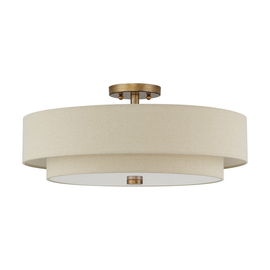 Livex Bellingham 5Lt 22" Semi-Flush, Gold/Parchment Hardback/White