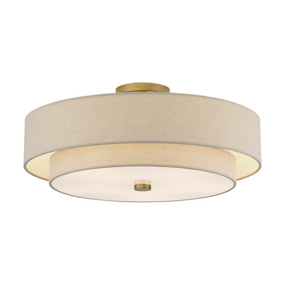 Livex Bellingham 5Lt 22" Semi-Flush, Gold/Parchment Hardback/White