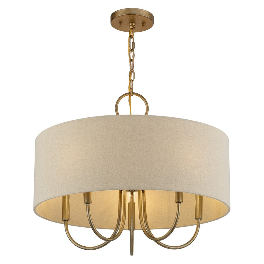 Livex Bellingham 5Lt Pendant Chandelier, Gold/Parchment Hardback