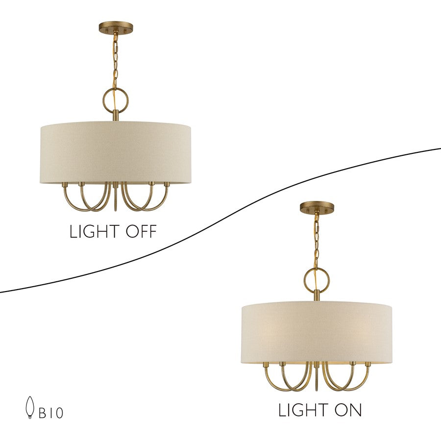 Livex Bellingham 5Lt Pendant Chandelier, Gold/Parchment Hardback