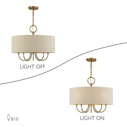 Livex Bellingham 5Lt Pendant Chandelier, Gold/Parchment Hardback