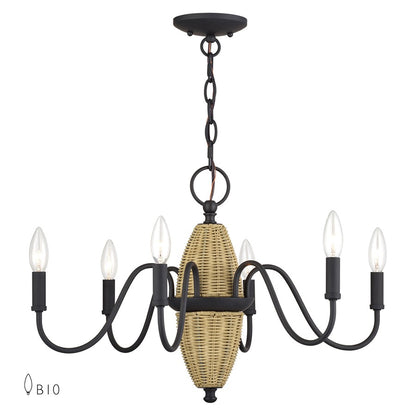 Livex Laurelin 6Lt Chandelier, Bronze/Rustic Walnut Rattan Column - 60001-07