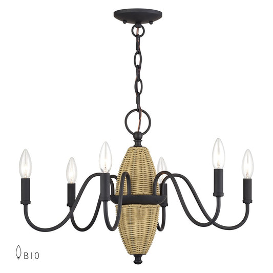 Livex Laurelin 6Lt Chandelier, Bronze/Rustic Walnut Rattan Column - 60001-07