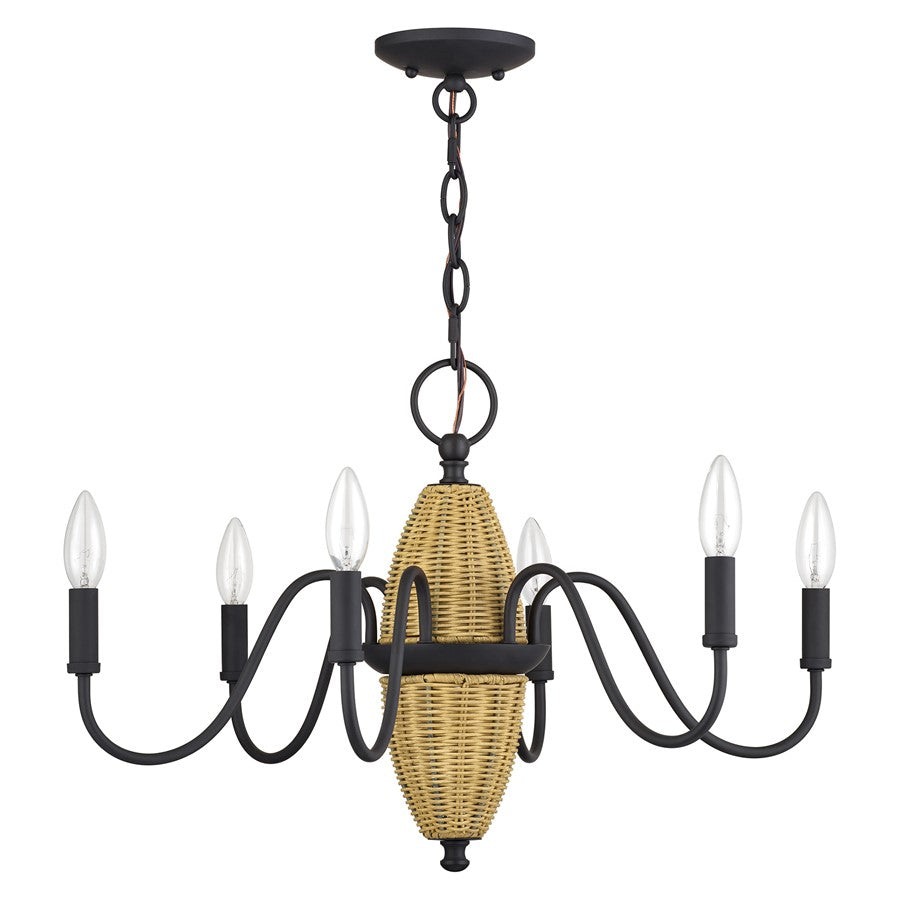 Livex Laurelin 6Lt Chandelier, Bronze/Rustic Walnut Rattan Column