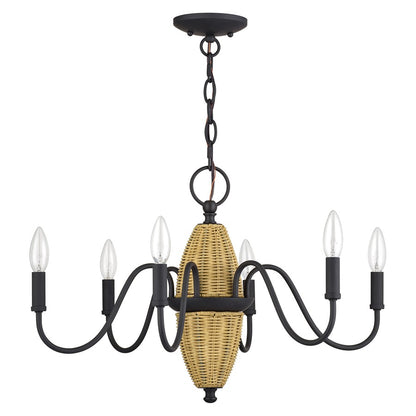 Livex Laurelin 6Lt Chandelier, Bronze/Rustic Walnut Rattan Column