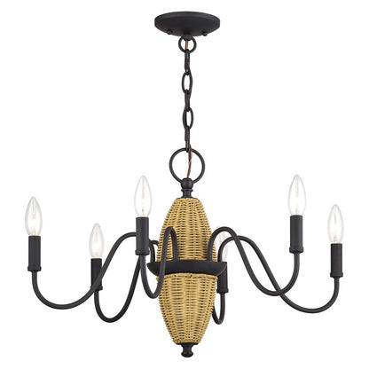 Livex Laurelin 6Lt Chandelier, Bronze/Rustic Walnut Rattan Column