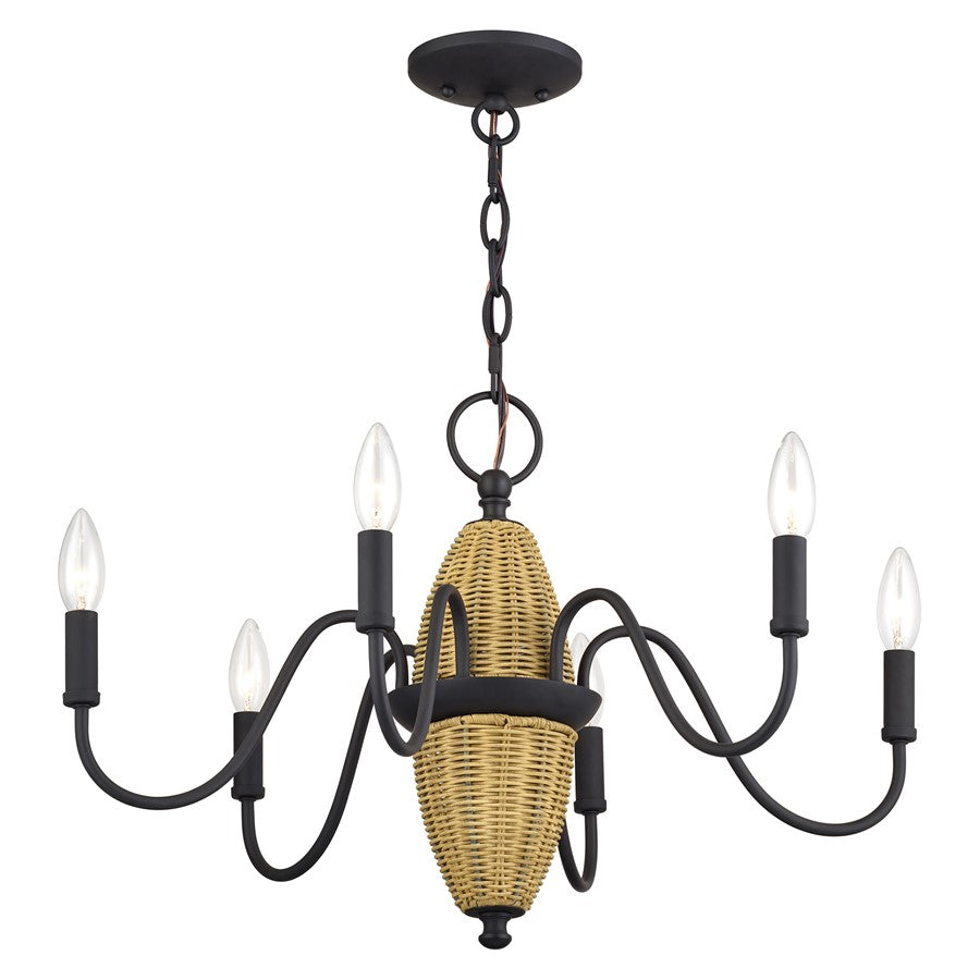 Livex Laurelin 6Lt Chandelier, Bronze/Rustic Walnut Rattan Column