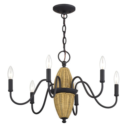 Livex Laurelin 6Lt Chandelier, Bronze/Rustic Walnut Rattan Column