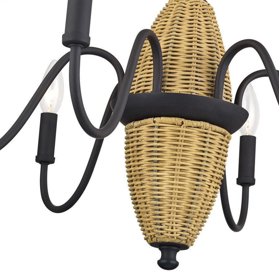 Livex Laurelin 6Lt Chandelier, Bronze/Rustic Walnut Rattan Column
