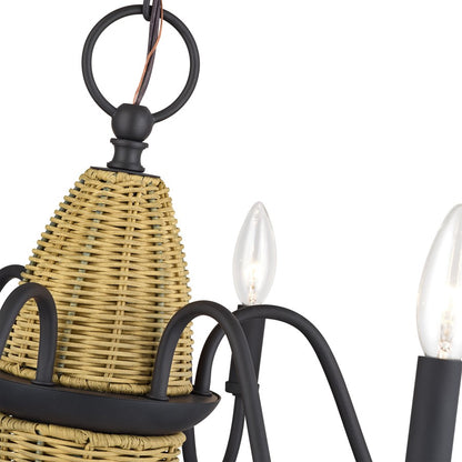 Livex Laurelin 6Lt Chandelier, Bronze/Rustic Walnut Rattan Column