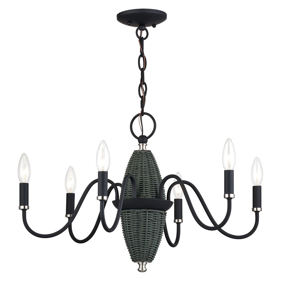 Livex Laurelin 6Lt 24" Chandelier, Black/Nickel/Charred Gray