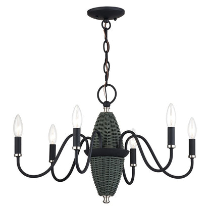 Livex Laurelin 6Lt 24" Chandelier, Black/Nickel/Charred Gray
