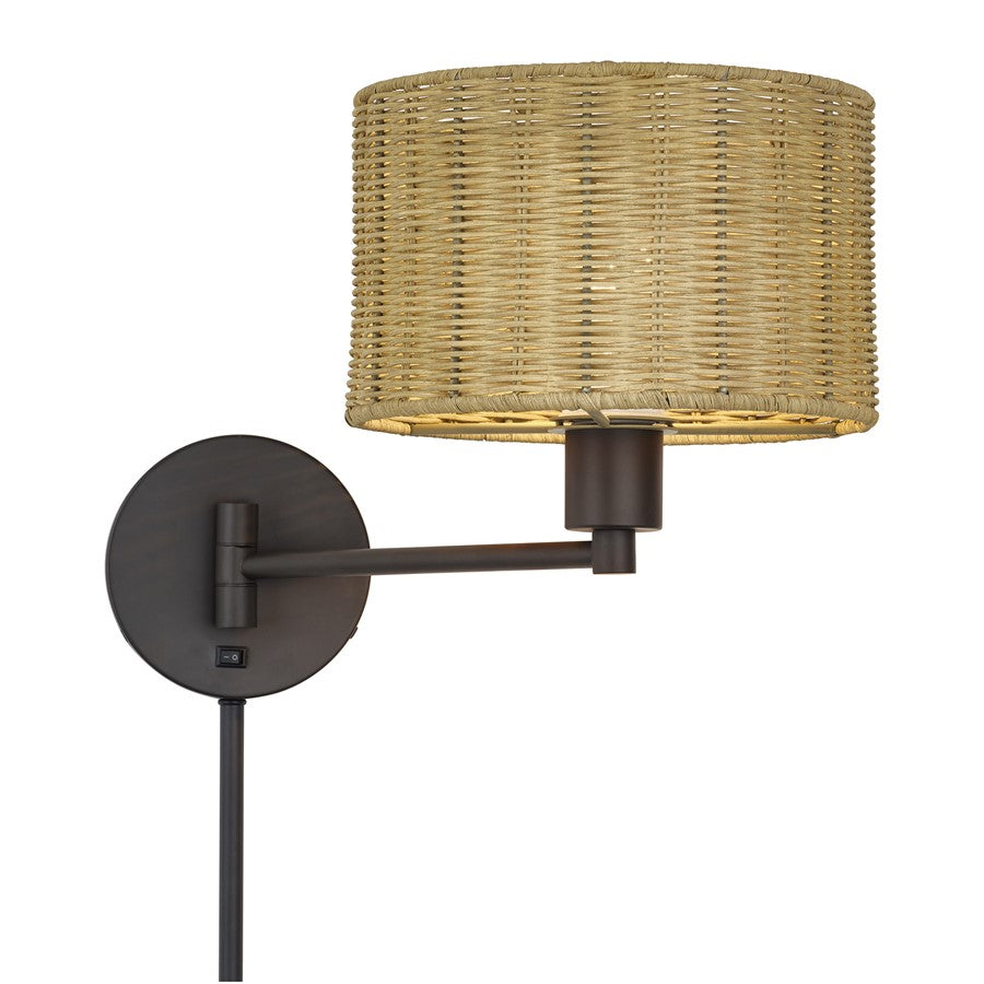 Livex Weavington 1Lt Swing Arm Wall Lamp, Bronze/Rustic Walnut