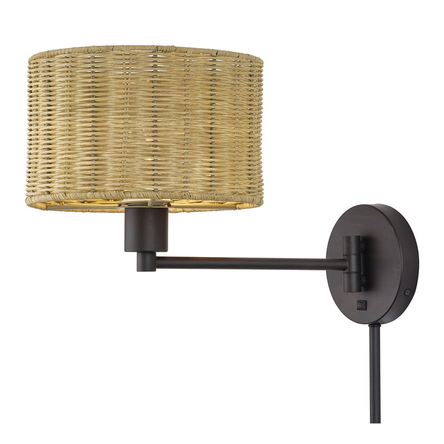 Livex Weavington 1Lt Swing Arm Wall Lamp, Bronze/Rustic Walnut
