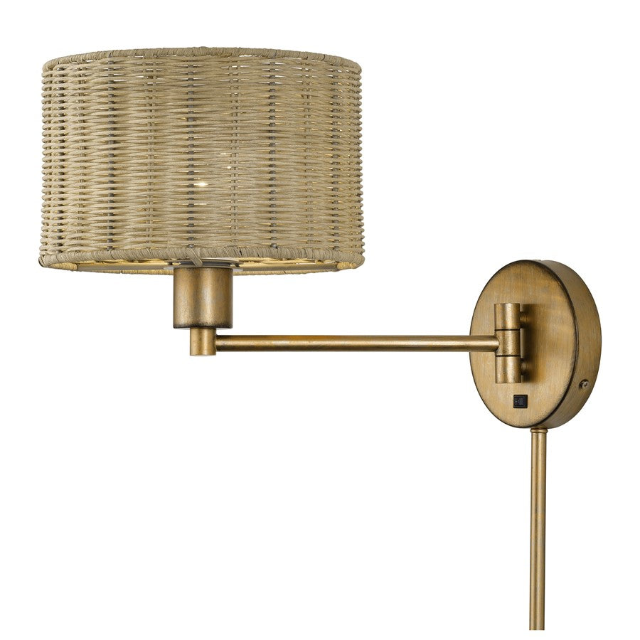 Livex Weavington 1Lt Swing Arm Wall Lamp, Gold/Rustic Walnut