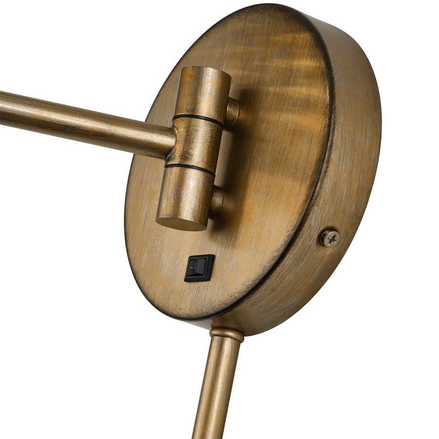 Livex Weavington 1Lt Swing Arm Wall Lamp, Gold/Rustic Walnut