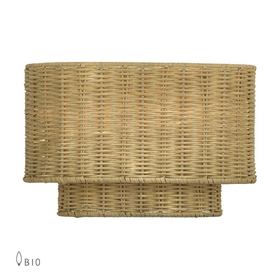 Livex Weavington 2Lt ADA 12" Sconce, Gold/Hand-Woven Rustic Walnut - 60037-48