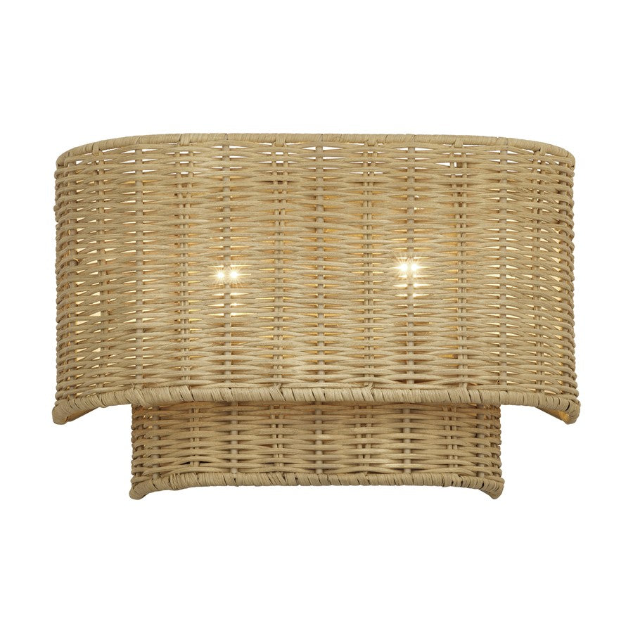 Livex Weavington 2Lt ADA 12" Sconce, Gold/Hand-Woven Rustic Walnut