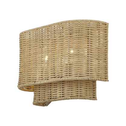 Livex Weavington 2Lt ADA 12" Sconce, Gold/Hand-Woven Rustic Walnut