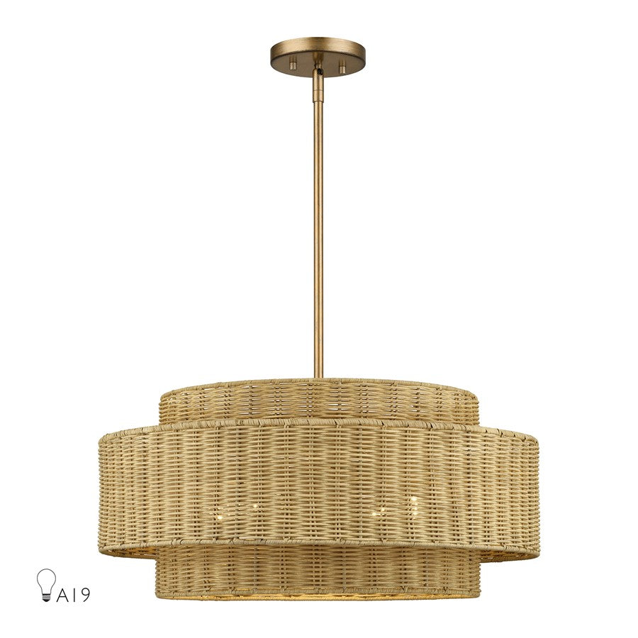 Livex Weavington 5Lt Pendant Chandelier, Gold/Rustic Walnut - 60039-48