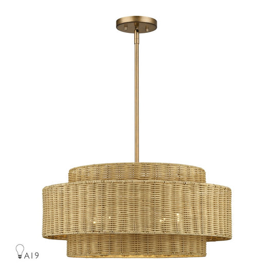 Livex Weavington 5Lt Pendant Chandelier, Gold/Rustic Walnut - 60039-48