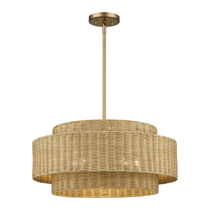 Livex Weavington 5Lt Pendant Chandelier, Gold/Rustic Walnut