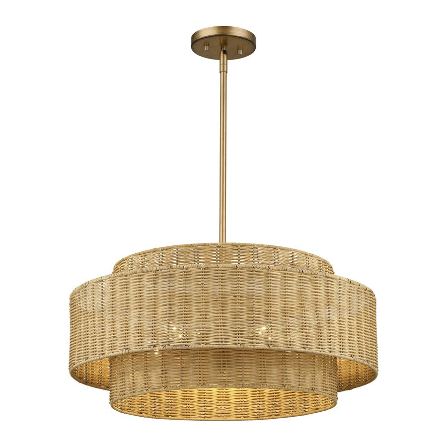 Livex Weavington 5Lt Pendant Chandelier, Gold/Rustic Walnut