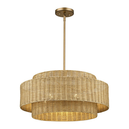 Livex Weavington 5Lt Pendant Chandelier, Gold/Rustic Walnut