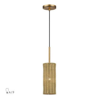 Livex Weavington 1Lt 5" Dia Mini Pendant, Gold/Rustic Walnut - 60040-48