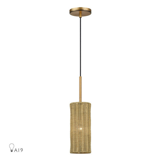 Livex Weavington 1Lt 5" Dia Mini Pendant, Gold/Rustic Walnut - 60040-48