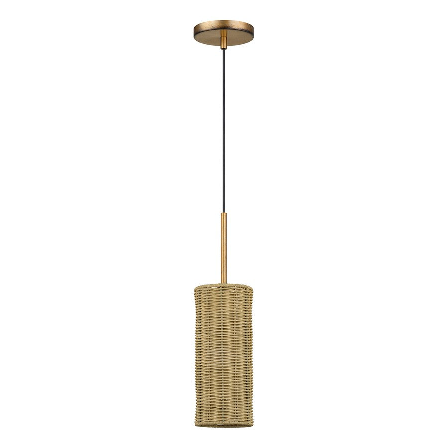 Livex Weavington 1Lt 5" Dia Mini Pendant, Gold/Rustic Walnut