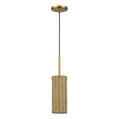 Livex Weavington 1Lt 5" Dia Mini Pendant, Gold/Rustic Walnut