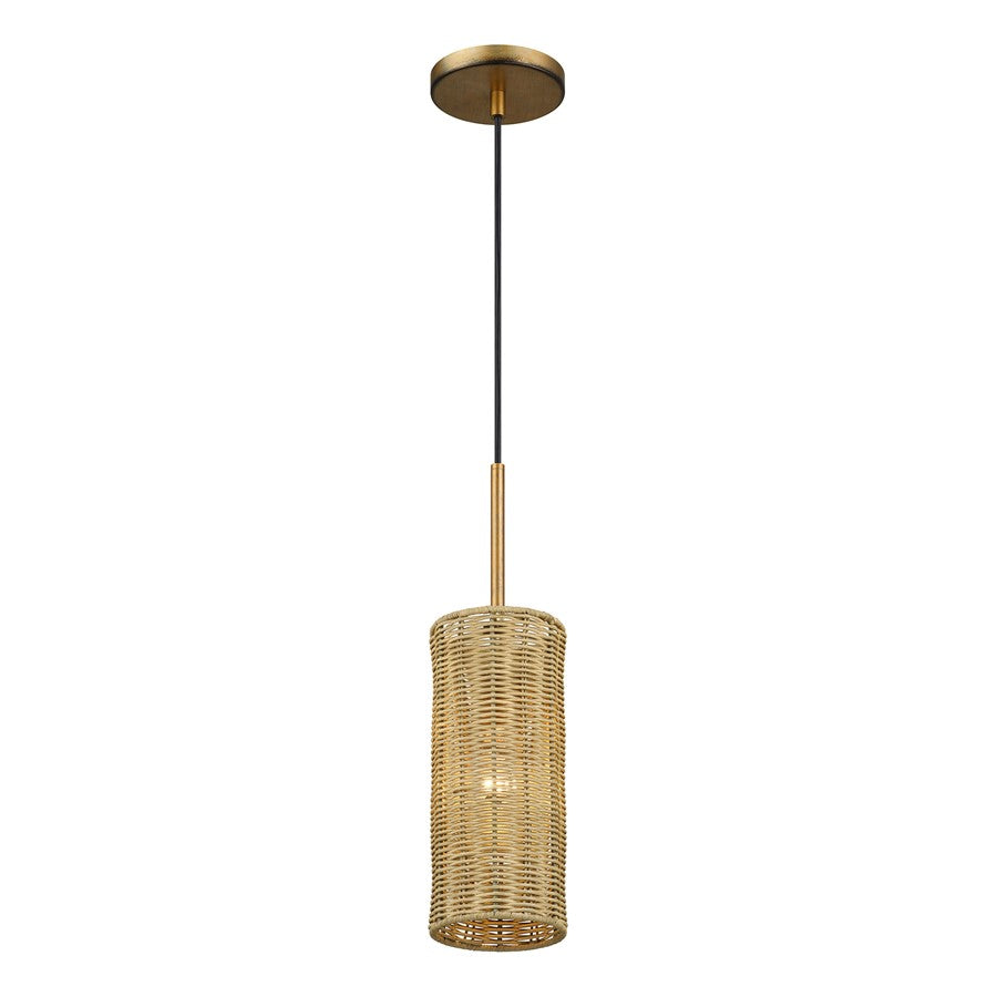Livex Weavington 1Lt 5" Dia Mini Pendant, Gold/Rustic Walnut