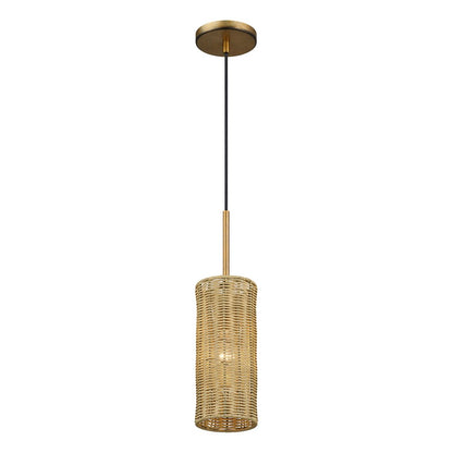 Livex Weavington 1Lt 5" Dia Mini Pendant, Gold/Rustic Walnut