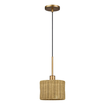 Livex Weavington 1Lt 8.5" Dia Mini Pendant, Gold/Rustic Walnut