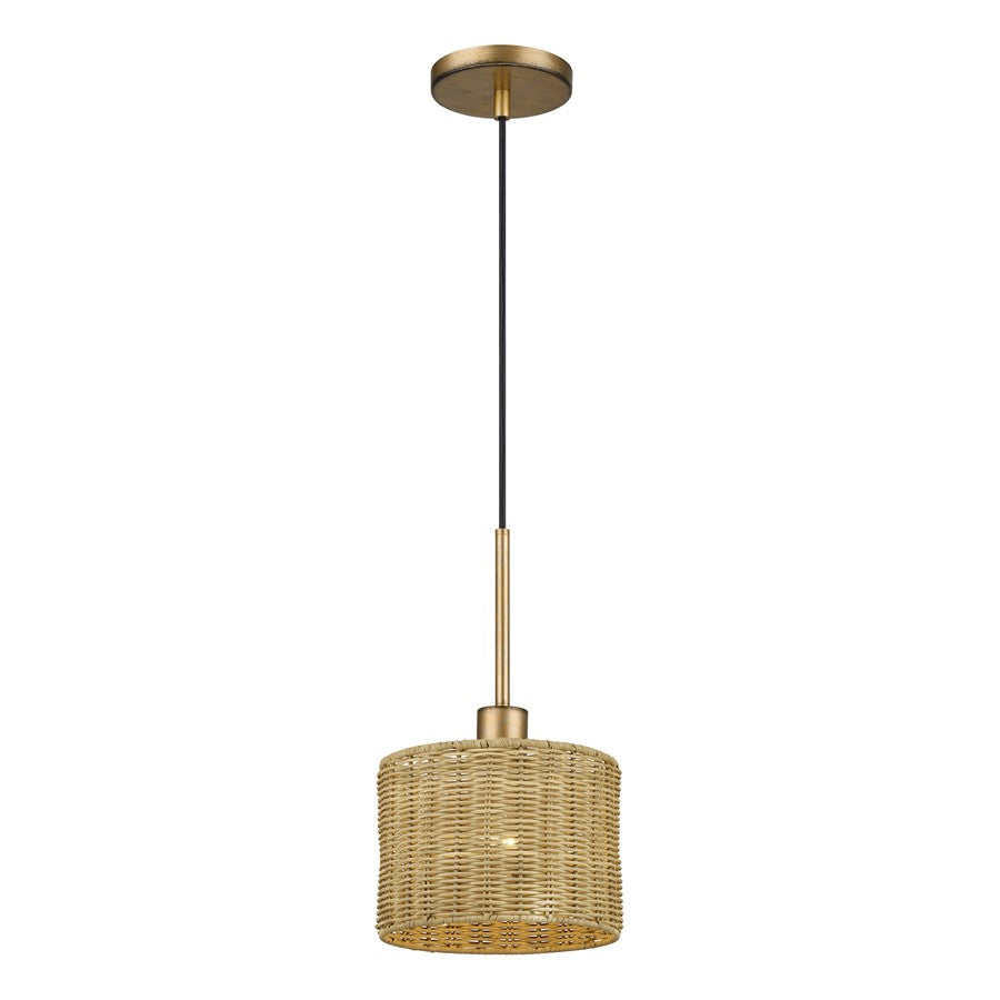 Livex Weavington 1Lt 8.5" Dia Mini Pendant, Gold/Rustic Walnut