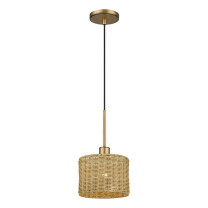 Livex Weavington 1Lt 8.5" Dia Mini Pendant, Gold/Rustic Walnut
