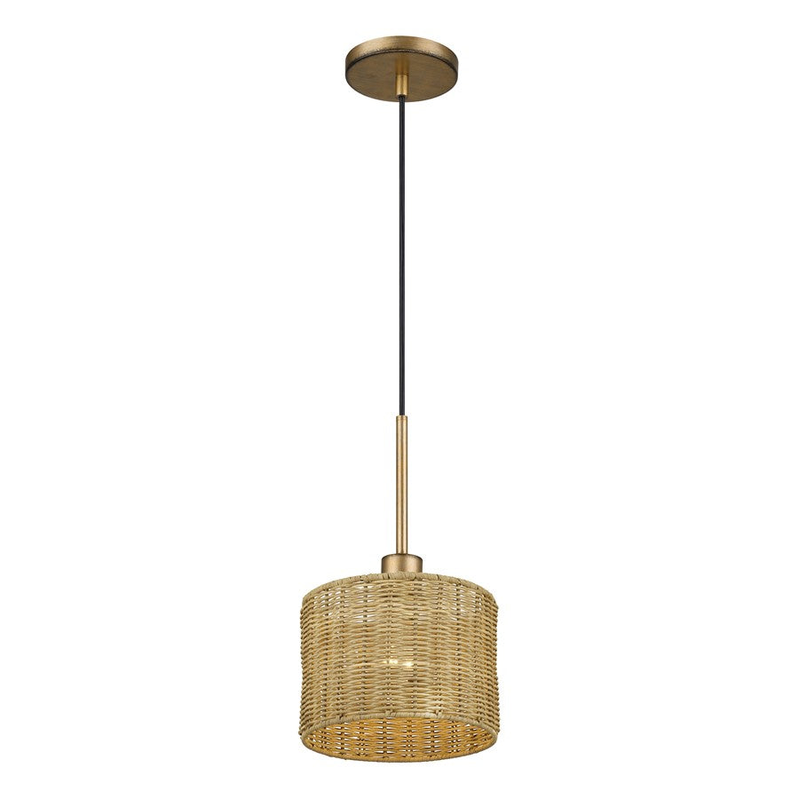 Livex Weavington 1Lt 8.5" Dia Mini Pendant, Gold/Rustic Walnut