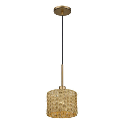 Livex Weavington 1Lt 8.5" Dia Mini Pendant, Gold/Rustic Walnut