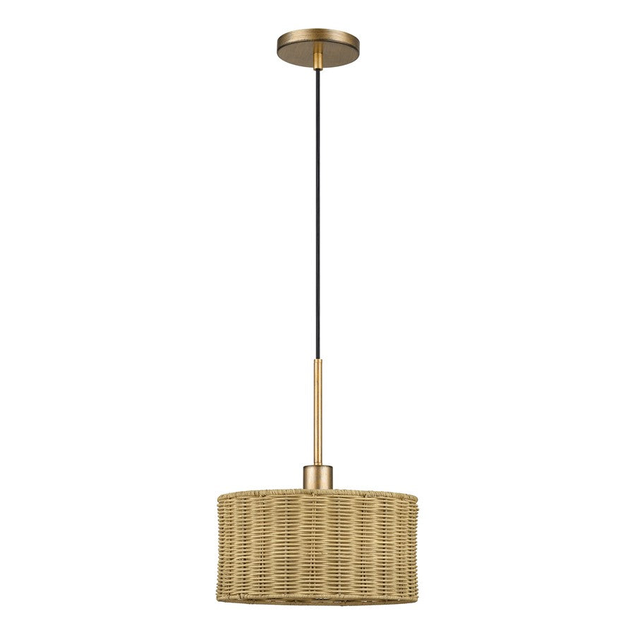 Livex Weavington 1Lt Pendant, Gold/Hand-Woven Rustic Walnut
