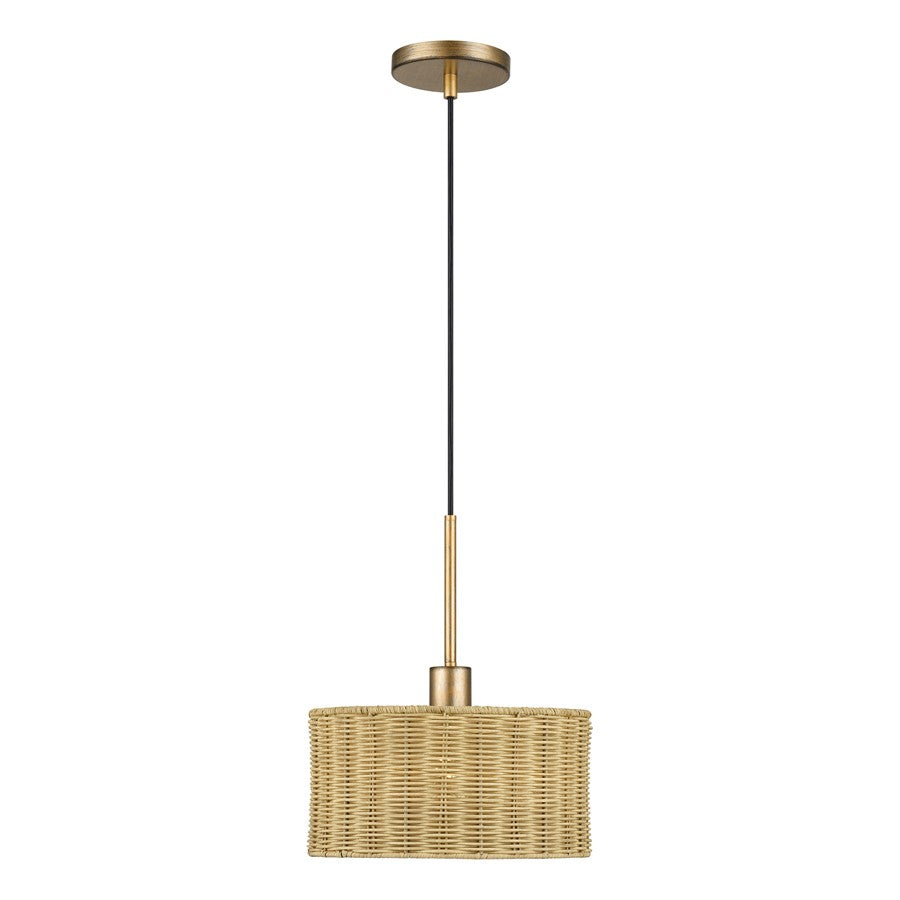 Livex Weavington 1Lt Pendant, Gold/Hand-Woven Rustic Walnut