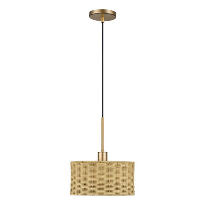 Livex Weavington 1Lt Pendant, Gold/Hand-Woven Rustic Walnut